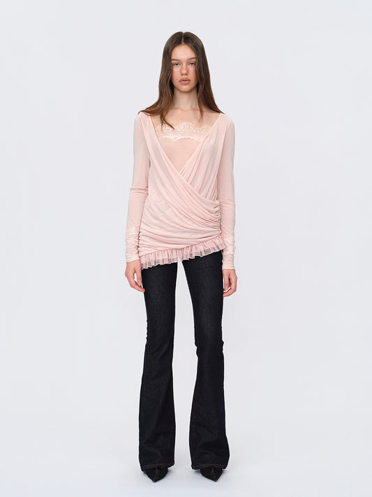 Dotyears Two-in-One Pleated Top in Acetate with Contrast Panels